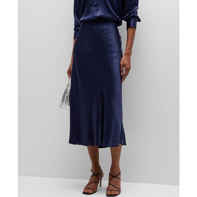 Anya Satin Midi Skirt - NAVY - X-Large