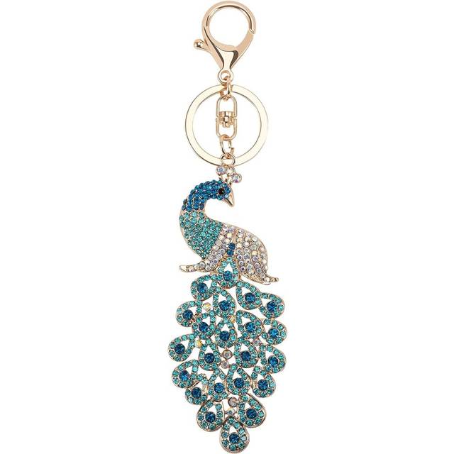 Peacock Keychains for Women Cute Rhinestone Animal Key Chain Charm Purse Handbags Charms Bag Backpack Tote Pendant Accessories Girls Gifts (Blue)