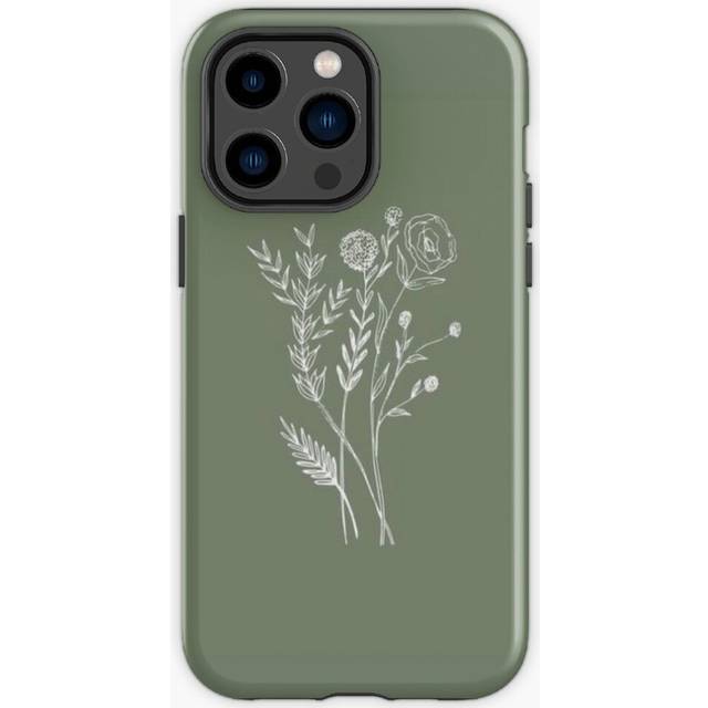 Phone Case Sage Green Aesthetic Flowers for iPhone Samsung 14 13 12 11 Plus Pro Max Galaxy S23 S22 Ultra Note 20 10