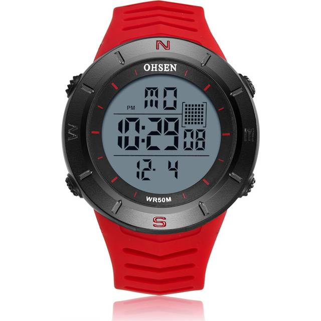 Fashionable Men Led Digital Sport Watch Stopwatch Military Wristwatch Electronic Watches For Men 50m Diving Relogio Masculino - Red