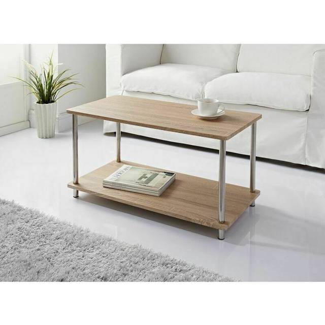 Large Oak Coffee Table With Steel Legs & Shelf Underneath G-0124