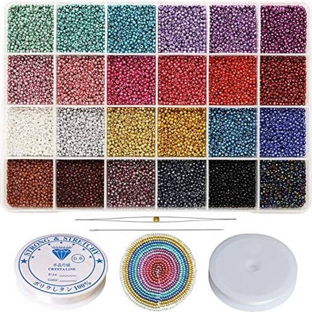 Bala&Fillic 12/0 Opaque Metal Color Seed Beads Kit, 24 Colors Total 14400 pcs in Box Craft Seed Beads with Beading Tools for Jewelry Making Brace