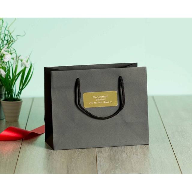 Personalised Luxury Medium Gift Bag with Engraved Gold Plate, Black