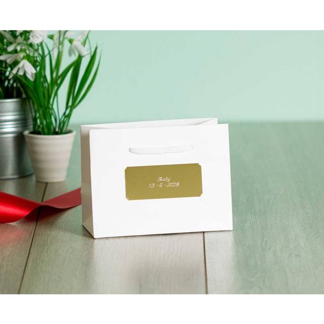 Personalised Luxury Small Gift Bag with Engraved Gold Plate, White