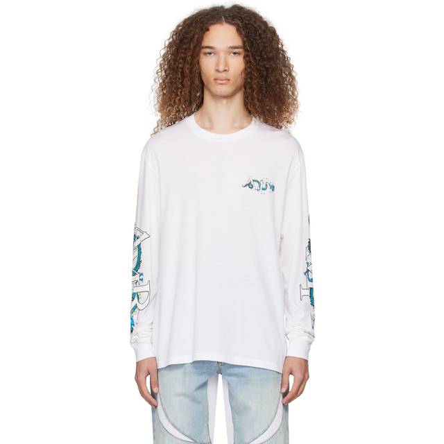 Men's Amiri CNY Dragon Printed Long Sleeve T-Shirt in White - Size: 44/Regular