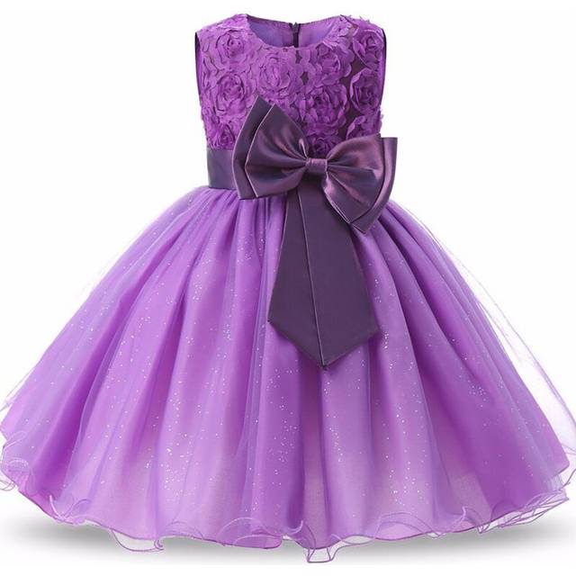 (Purple, 7-8 Years) Kids Girl Bow Wedding Bridesmaid Dress Princess UK