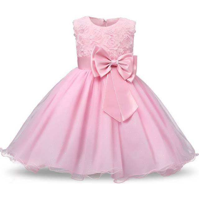 (Pink, 2-3 Years) Kids Girl Bow Wedding Bridesmaid Dress Princess UK