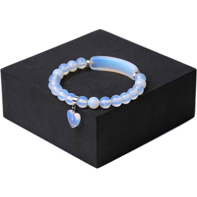 Natural stone tiger's eye stone heart pendant bracelet agate powder crystal long hand brand love bracelet. - Blue