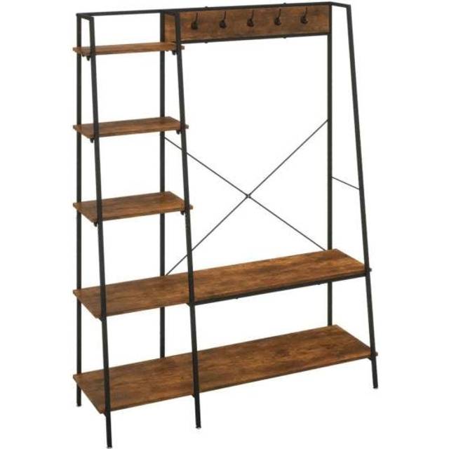 HOMCOM Coat Rack - Coat Stand with Shoe Storage - 5 Hooks for Hallway - Brown | TJ Hughes