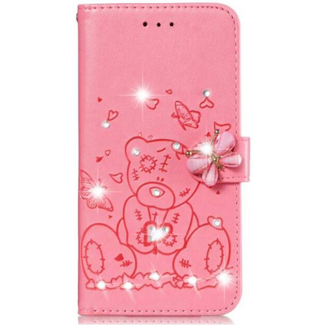 Wallet PU Leather Phone Case for IPhone 11 Pro Max Brick-mounted Butterflies with Love Bears
