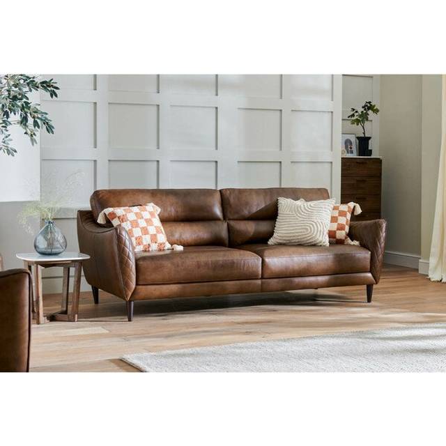 Houston Whiskey Leather Sofas - 4 Seater Sofa - Lucca Range - Oak Furnitureland