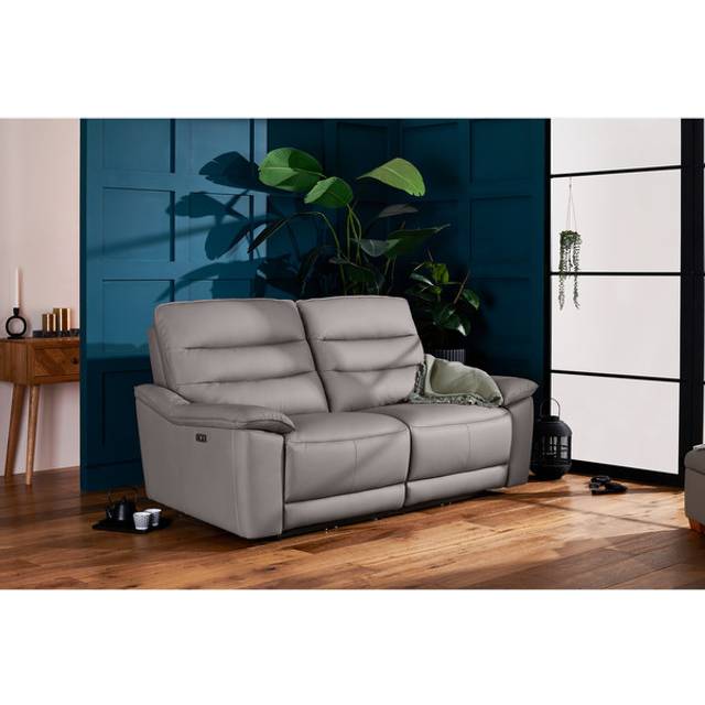 Light Grey Leather Sofas - 3 Seater Electric Recliner Sofa - Carter Range - Oak Furnitureland