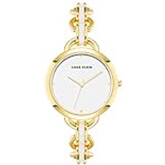 Anne Klein Women's Enamel Accented Open Link Boyfriend Watch in White/Gold-Tone