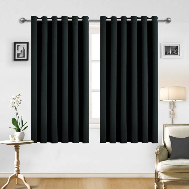 "(Black, 66"" x 54"" (168cm x 137cm)) Bedroom Curtains Eyelet Ring Top Short Curtain"