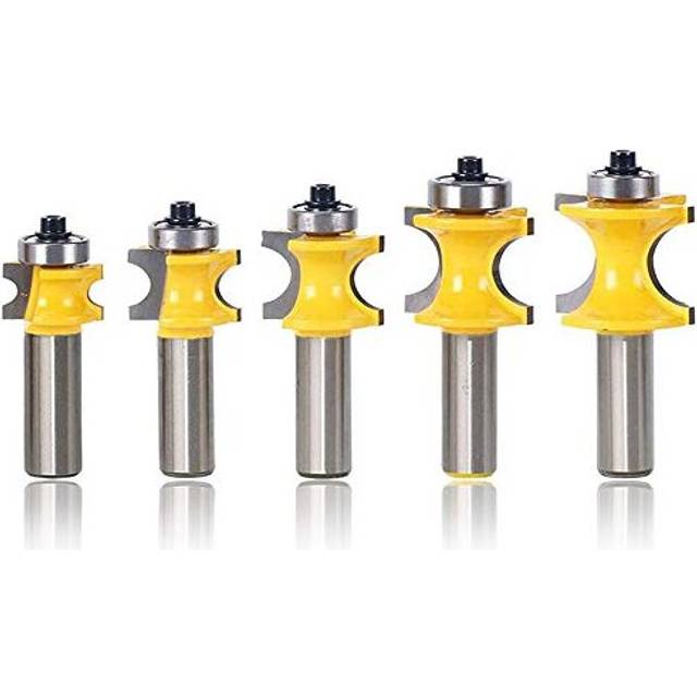 "5 Pieces Bullnose Router Bit Set, 1/2 Inch Shank Half Round Bearing Router Bits Woodworking Milling Cutter Tool 1/8"" 3/16"" 1/4"" 5/16"" 3/8"" Radius"