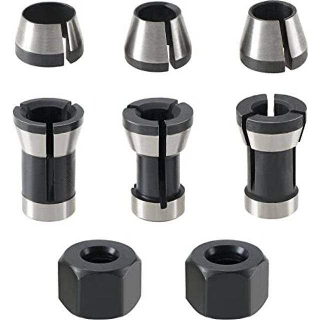Set with 8Pcs Router Bit Collet Chuck with Screw Nuts Electric Router Clamp Adapter Router Collet Chuck Adapter 6mm 6.35mm 8mm for Engraving Machine