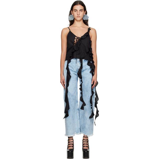 Marques Almeida Black Ruffle Tank Top - Black - UK 10