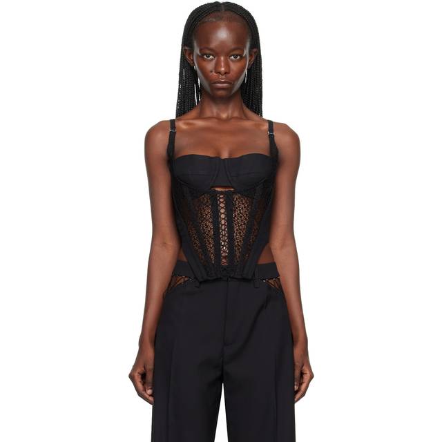 Dion Lee Black Lace-Up Corset Tank Top - Black - AU 4