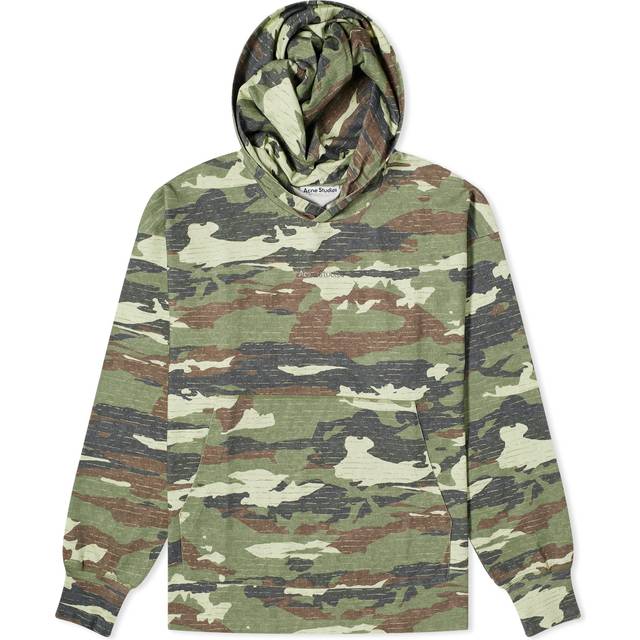 Acne Studios, Hoodies, male, Green, XL, Oversized Camo Sweatshirt with Rhinestone Logo