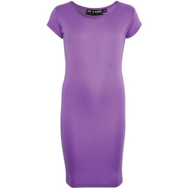 (13 Years, Lilac) Gilrs Midi Dress Kids 100% Polyester Plain Bodycon Fashion Dresses Age 5-13 Year
