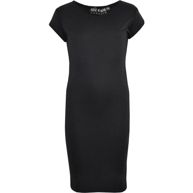 (5-6 Years, Black) Gilrs Midi Dress Kids 100% Polyester Plain Bodycon Fashion Dresses Age 5-13 Year