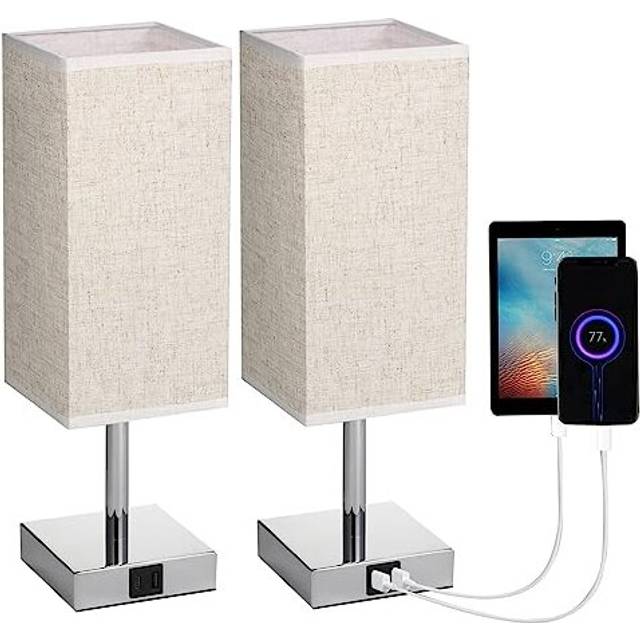 Neoglint 2PCS Crystal Table Light Desk Lamp with 1 A C Socket and Dual USB Ports Sensitive Touching silver
