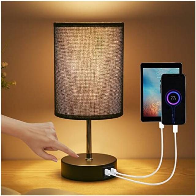 Touch Bedside Lamp,Touch Control Bedside Table Lamp, Modern Tabletop Lamp,3 Levels Brightness Adjustable Dual USB Charger with E14 LED Bulb Warm White