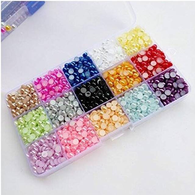 Chenkou Craft 3500pcs Assorted 15 Colors Half Flatback Imitation Pearl Bead 6mm Gem Scrapbook Craft DIY Beads + Plastic Box