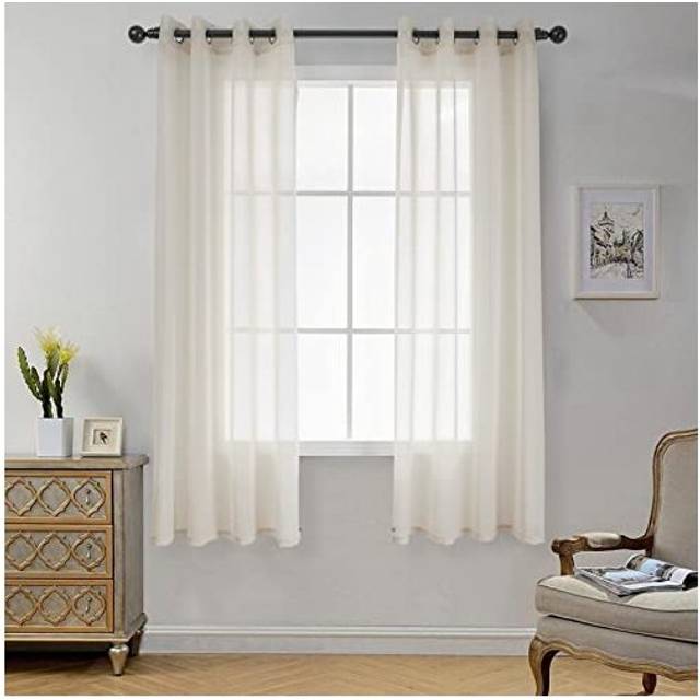 Voile Sheer Curtain, Eyelet Top Solid Linen Look Voile Curtains For Living Room, Window Treatments Volile Curtain for Bedroom, 2 Panels (Linen Color,