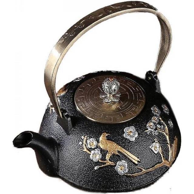 Japanese Style Iron Teapot Uncoated Handmade Retro Pine Tree Plum Blossom Black Delicate Teapots