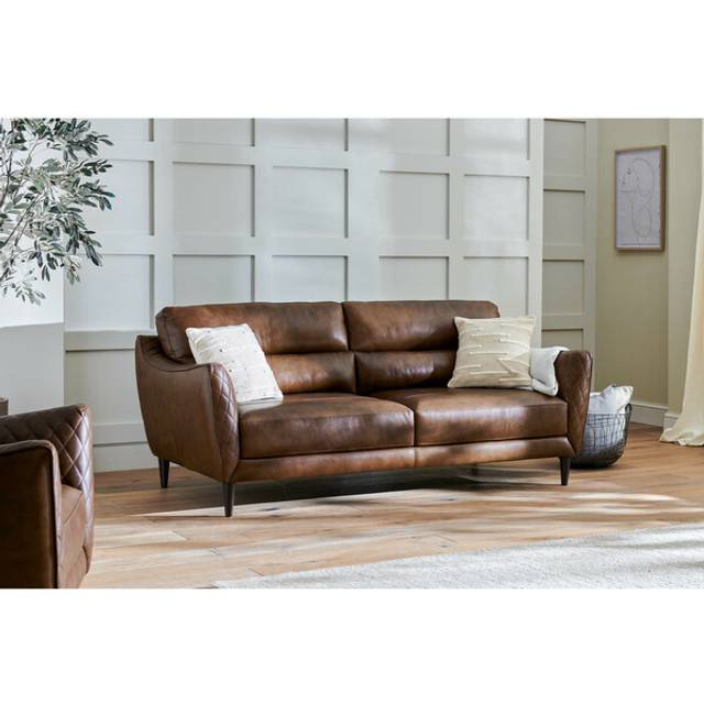 Houston Whiskey Leather Sofas - 3 Seater Sofa - Lucca Range - Oak Furnitureland