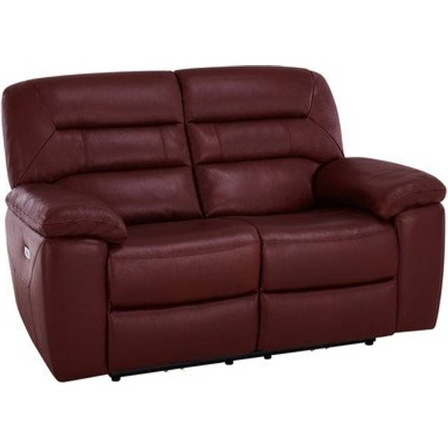 Burgundy Leather Sofas - 2 Seater Electric Recliner Sofa - Hastings Range - Oak Furnitureland