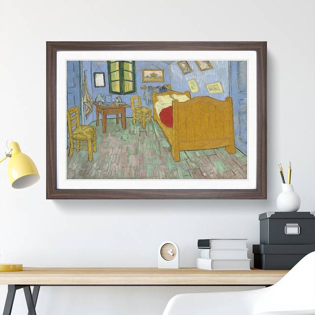 Bedroom in Arles by Vincent Van Gogh - Picture Frame Painting - Walnut Framed (36cm H x 48cm W x 2cm D)