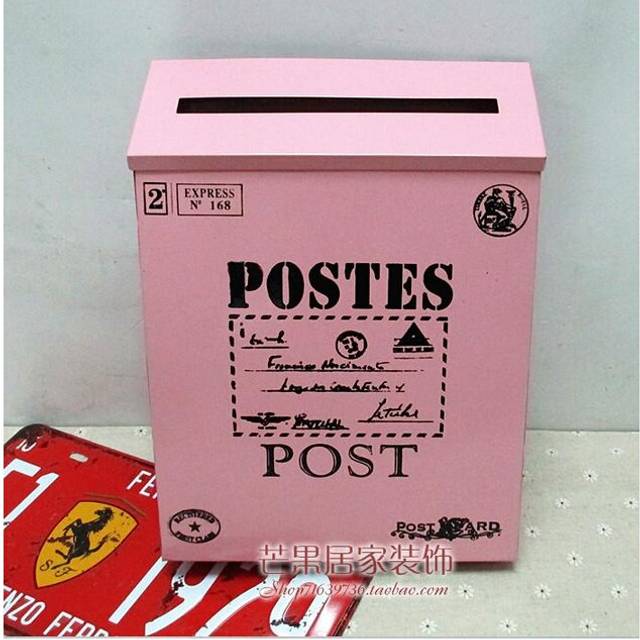 (pink, 02) Countryside Mailbox Small Suggestion Box Iron Sheet Mailbox