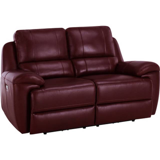 Burgundy Leather Sofas - 2 Seater Electric Recliner Sofa with Power Headrest - Austin Range - Oak Furnitureland
