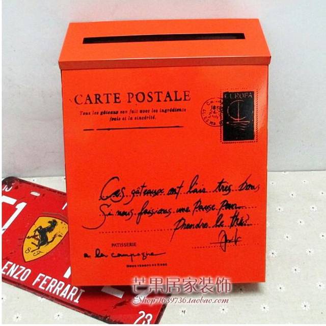 (orange red, 01) Countryside Mailbox Small Suggestion Box Iron Sheet Mailbox