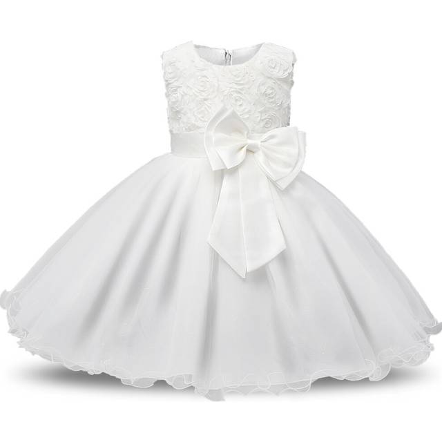 (White, 2-3 Years) Kids Girl Bow Wedding Bridesmaid Dress Princess UK