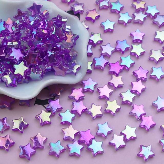 SHEIN 100pcs/Pack 11mm Ab Coated Transparent Acrylic Star Shaped Beads For Diy Jewelry Making, Colorful Star Spacer Beads For Daily Handmade Project