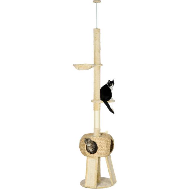 PawHut 255cm Cat Tree Tower w/ Scratching Post - Cat House - Ball - Platform - Beige | TJ Hughes