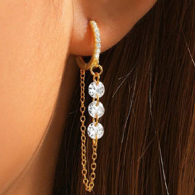 EleRunis 1Pair 925 Sterling Silver Classic Crystal Zirconia Hoop Earrings With Rhinestone 18K Gold Plated Long Dangle Earrings Tassel Wedding Dangle Earrings F