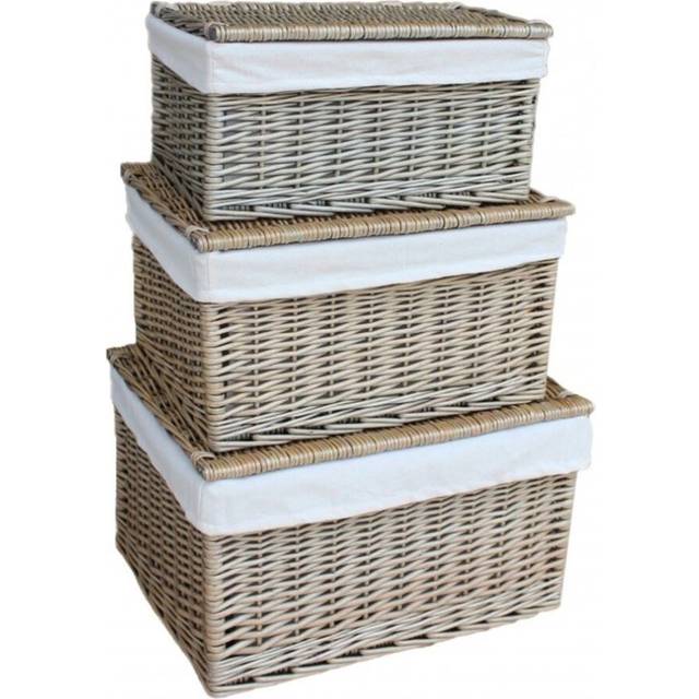 Antique Wash Cotton Lined Wicker Storage Basket - Large