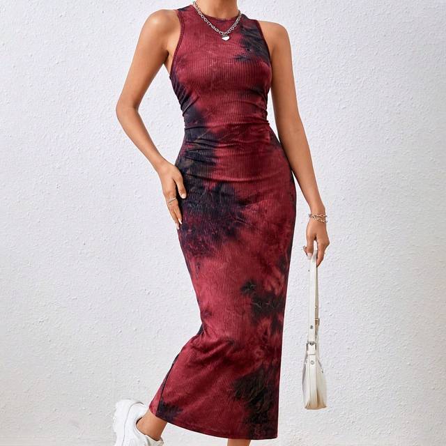 SHEIN Casual Women&#39;s Summer SHEIN Essnce Teacher Clothes Bodycon Dress Long Bodycon Dress Casual Print Sleeveless Vacation Matching Long Dress