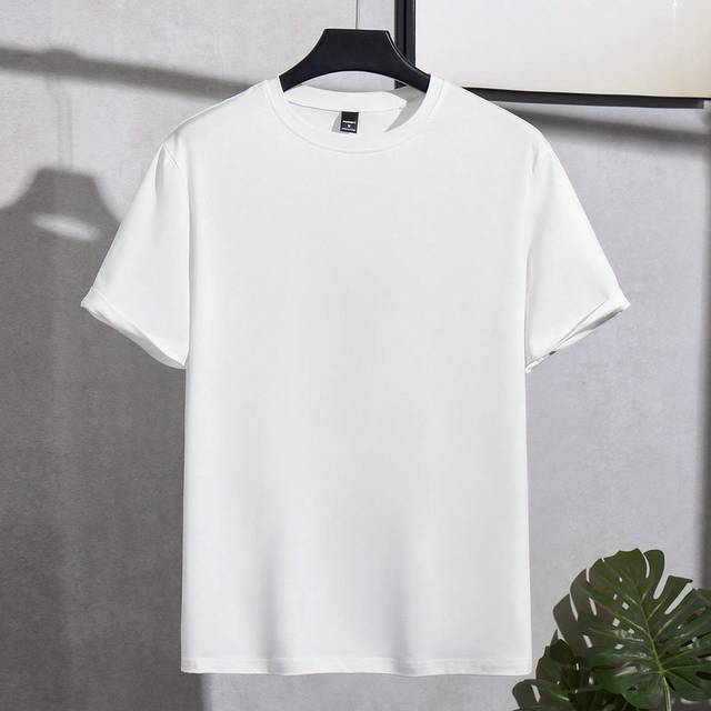 Manfinity Men Slim Fit Solid Color Basic Plain Short Sleeve T-Shirt, For Going Out