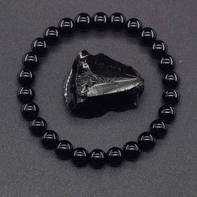 SHEIN 1pc Black Onyx Bead Bracelet For Men Natural Stone Shiny Black Obisidian Bracelet Yoga Meditation Jewelry 4 6 8 10mm