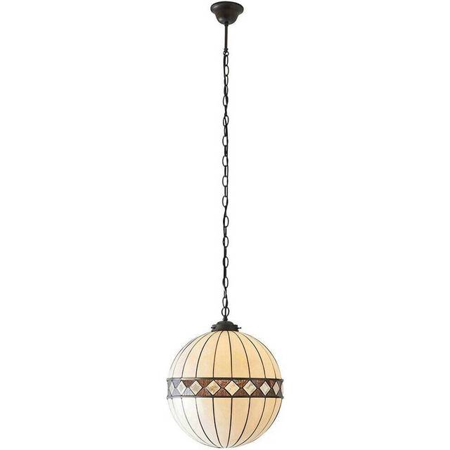 Tiffany Glass Hanging Ceiling Pendant Light Bronze & Natural Globe Shade i00118