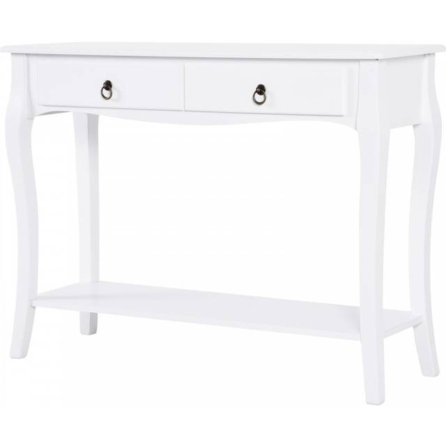 Console Table with Storage Shelves Ivory White