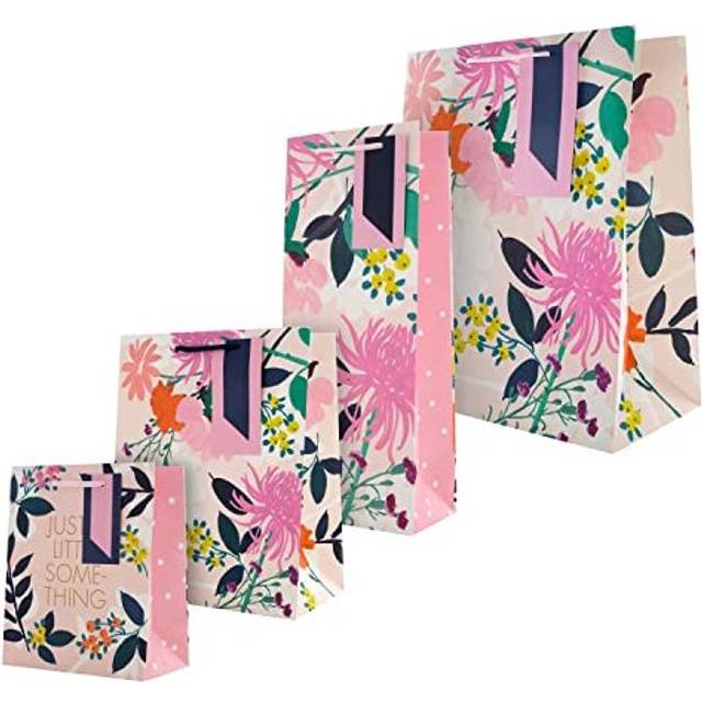 Multi Occasion Gift and Bottle Bags Bundle - 1 Large, 1 Medium and 1 Small Gift Bag, and 1 Bottle Bag in 4 Floral Designs