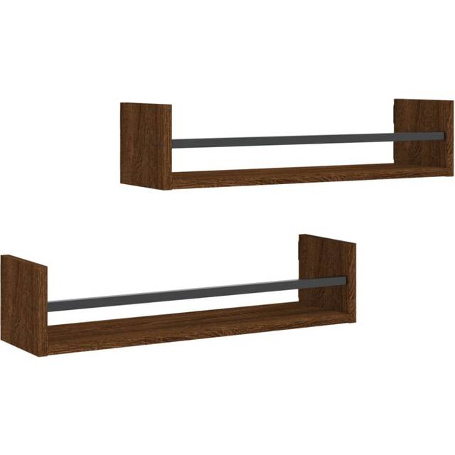 vidaXL Wall Shelves with Bars 2 pcs Brown Oak 60x16x14 cm