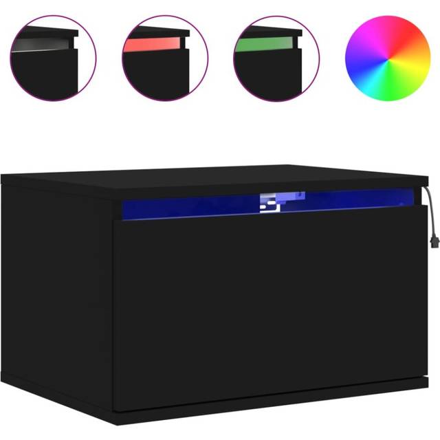 (black, 1 pcs) vidaXL Wall-mounted Bedside Cabinets with LED Lights Nightstand Wall Units