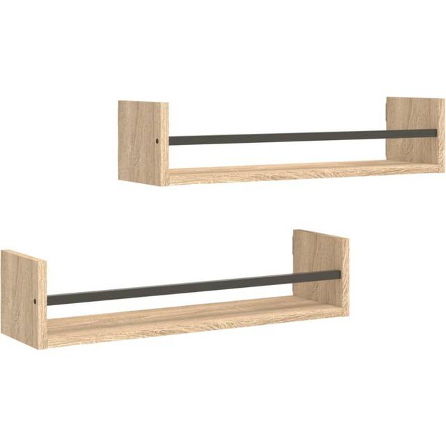 vidaXL Wall Shelves with Bars 2 pcs Sonoma Oak 60x16x14 cm - Brown